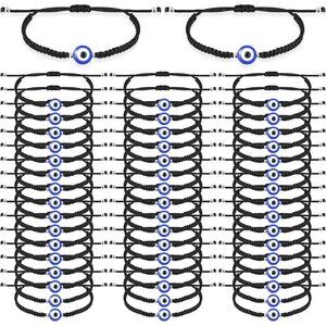 50pcs Evil Eye Bracelets Bulk Adjustable Lucky Protection String Jewelry